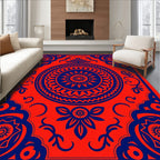 Vibrant Scarlet Sun Mandala Textile Rug