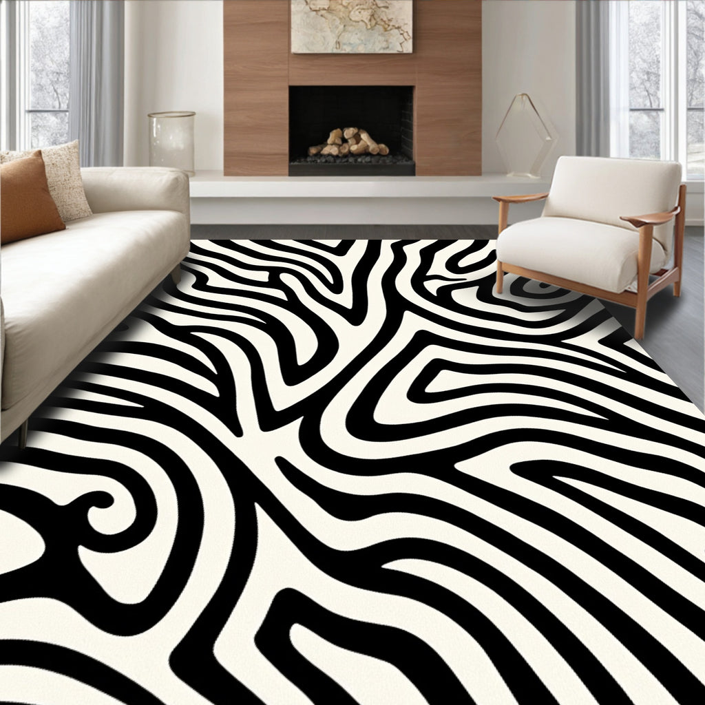 Bold Black White Animal Stripes Rug