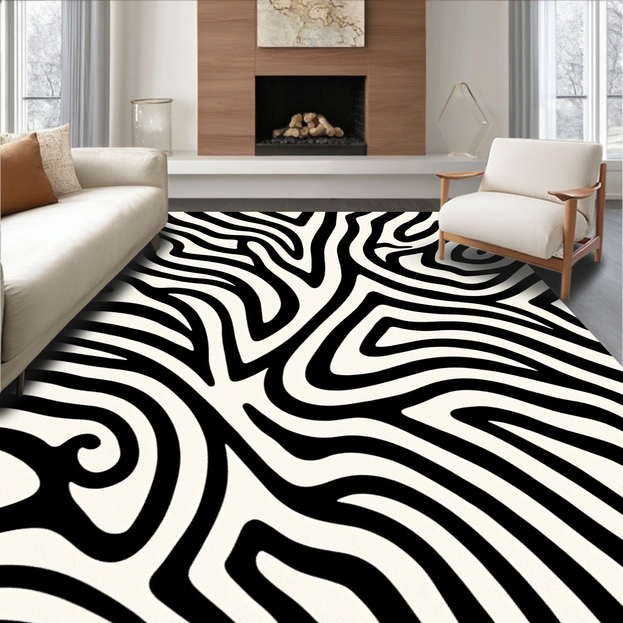 Bold Black White Animal Stripes Rug