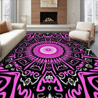 Vibrant pink black starburst mandala Rug