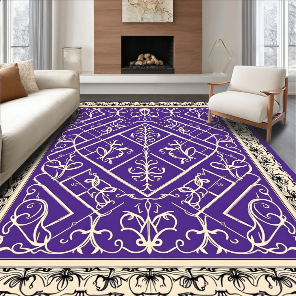 Royal Purple Ornate Laurel Wreath Rug