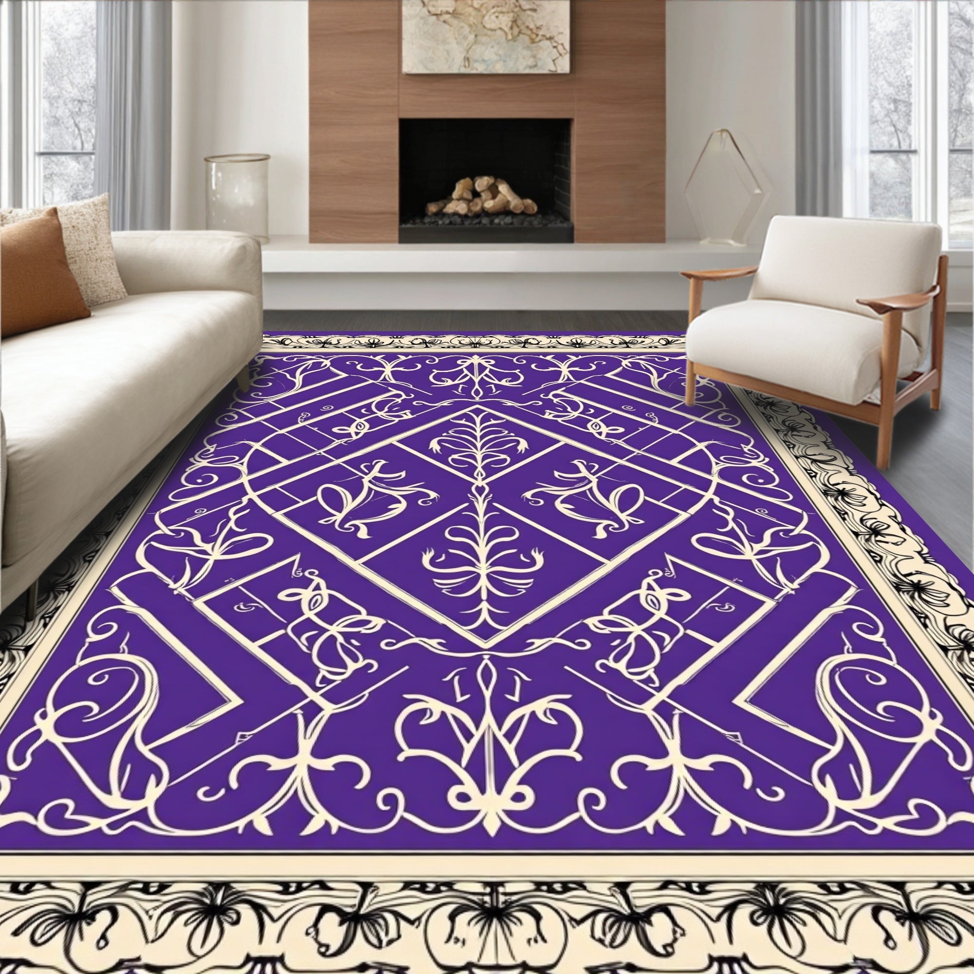 Royal Purple Ornate Laurel Wreath Rug