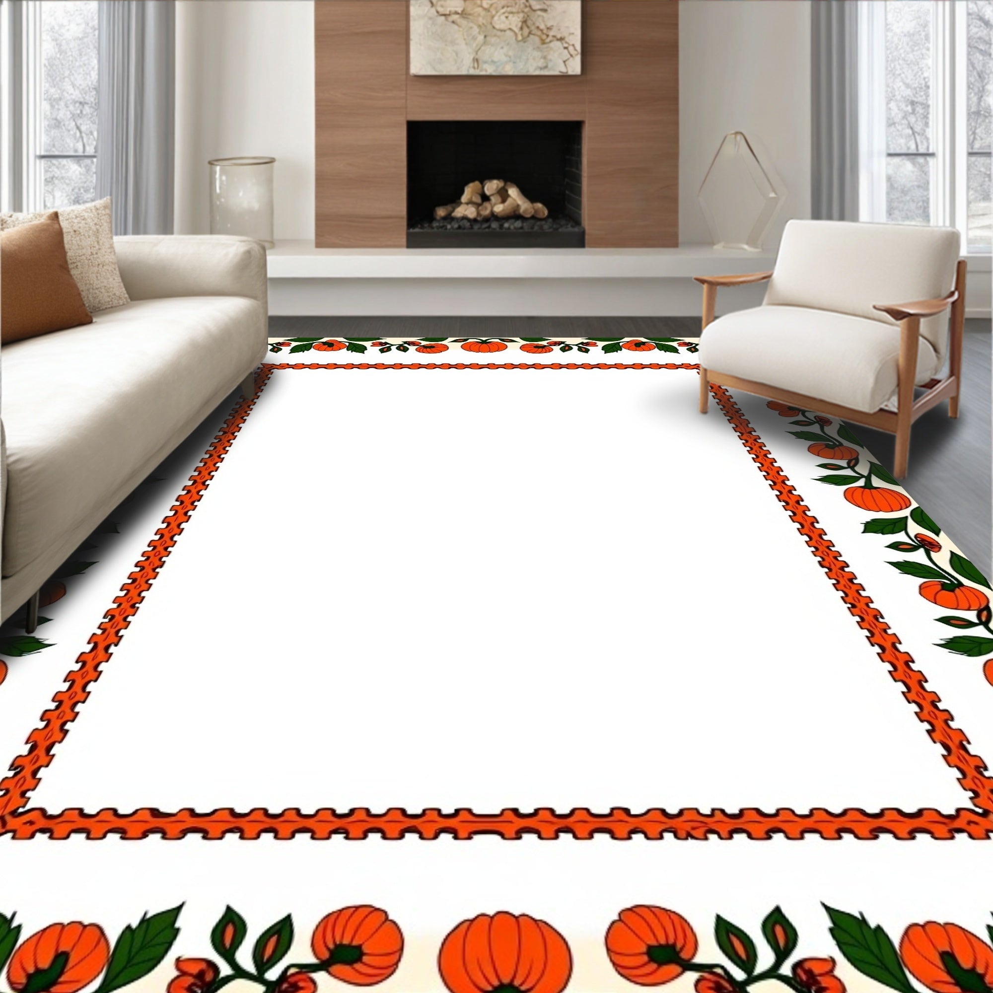 Autumn Orange Pumpkin Vine Border Rug