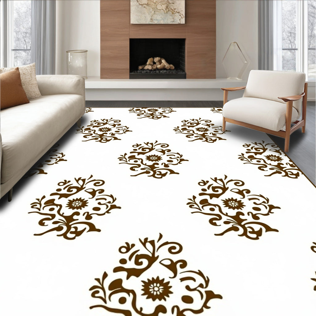 Brown Floral Scroll Medallion Rug