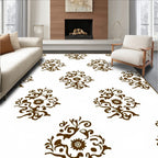 Brown Floral Scroll Medallion Rug