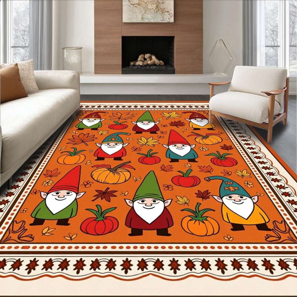 Autumn Gnome Pumpkin Leaf Ensemble Rug