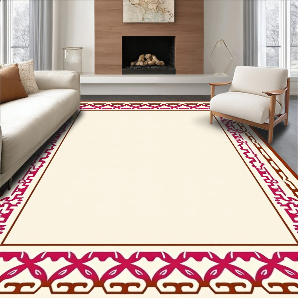 Crimson And Brown Geometric Frame Rug