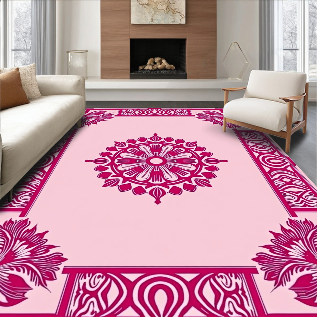 Fuchsia Frame Floral Medallion Rug