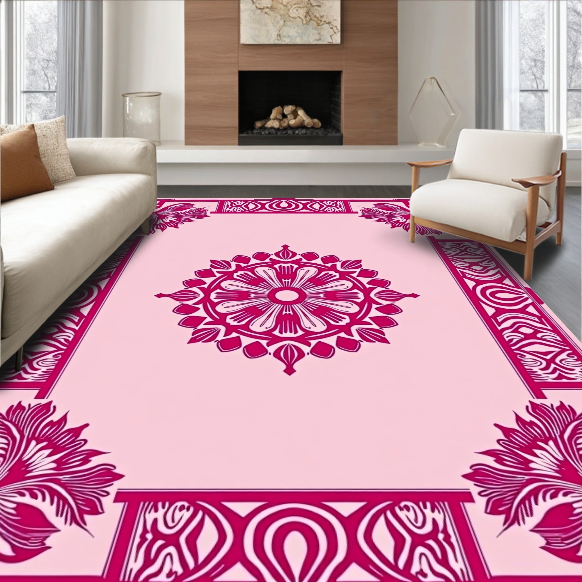 Fuchsia Frame Floral Medallion Rug