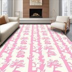 Pink Stylized Floral Tree Stripe Rug
