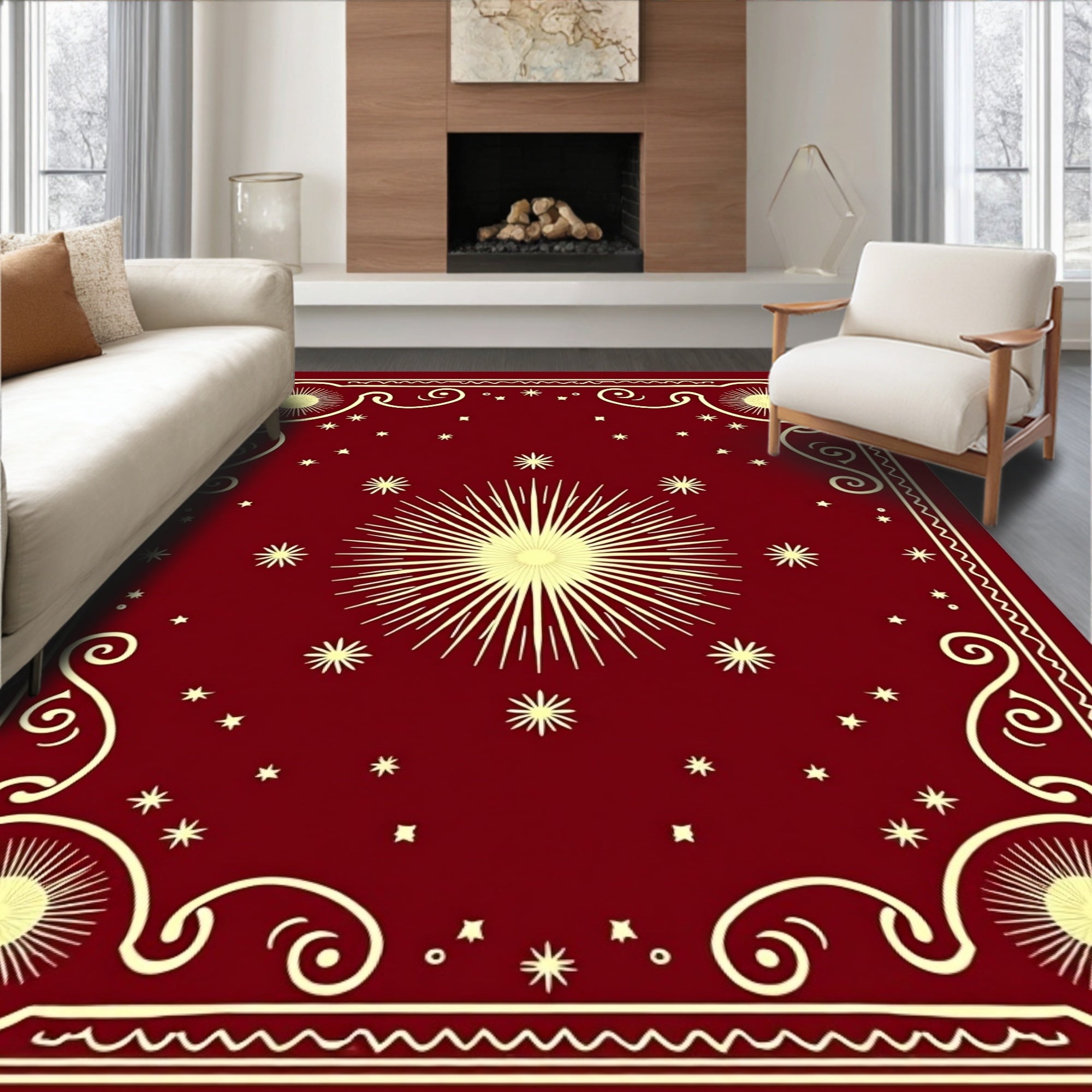 Crimson Sunburst Starfield Corner Accents Rug