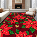 Crimson Red Poinsettia Snowflake Scatter Rug
