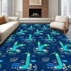 Futuristic Teal Circuit Board Abstract Rug