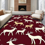 Cream White Reindeer Snowflakes Burgundy Rug