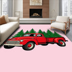 Vintage Red Truck Evergreen Forest Rug