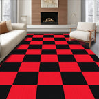 Classic Red Black Checkerboard Squares Rug