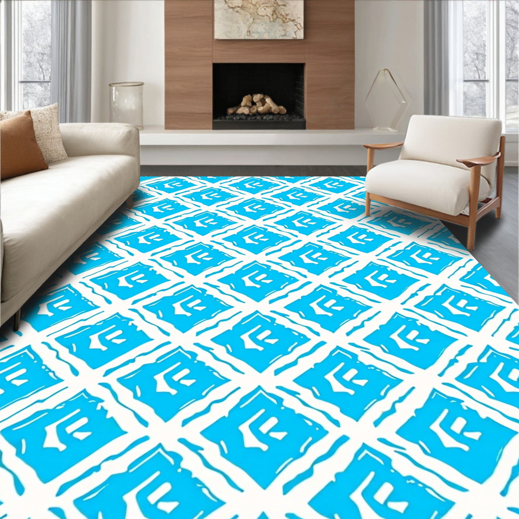 Bright Cyan Diamond Geometric Rhombus Rug