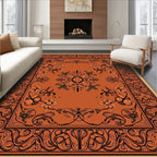 Fiery Orange Floral Medallion Accent Rug