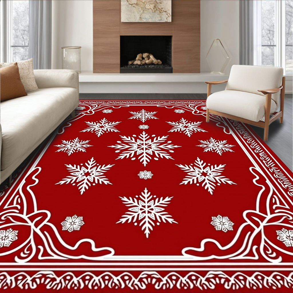 Red White Snowflake Mandala Rug