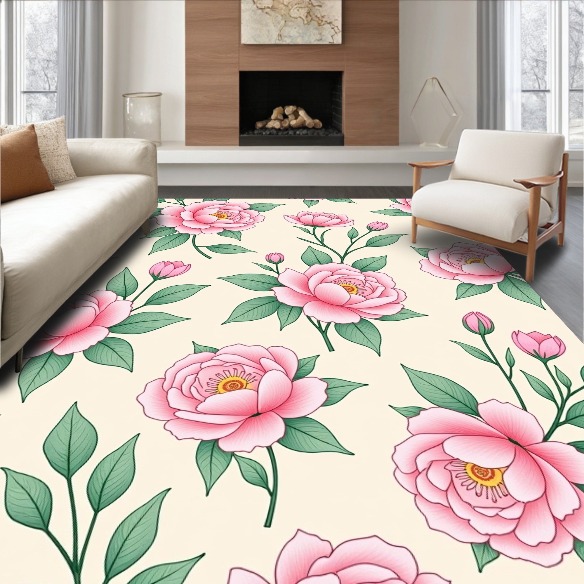 Pretty Pink Peony Botanical Garden Rug
