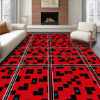 Red Black Geometric Glitch Squares Rug