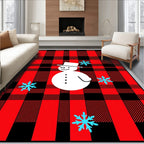 Red Black Buffalo Snowman Snowflakes Rug