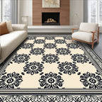 Cream Black Floral Medallion Border Rug