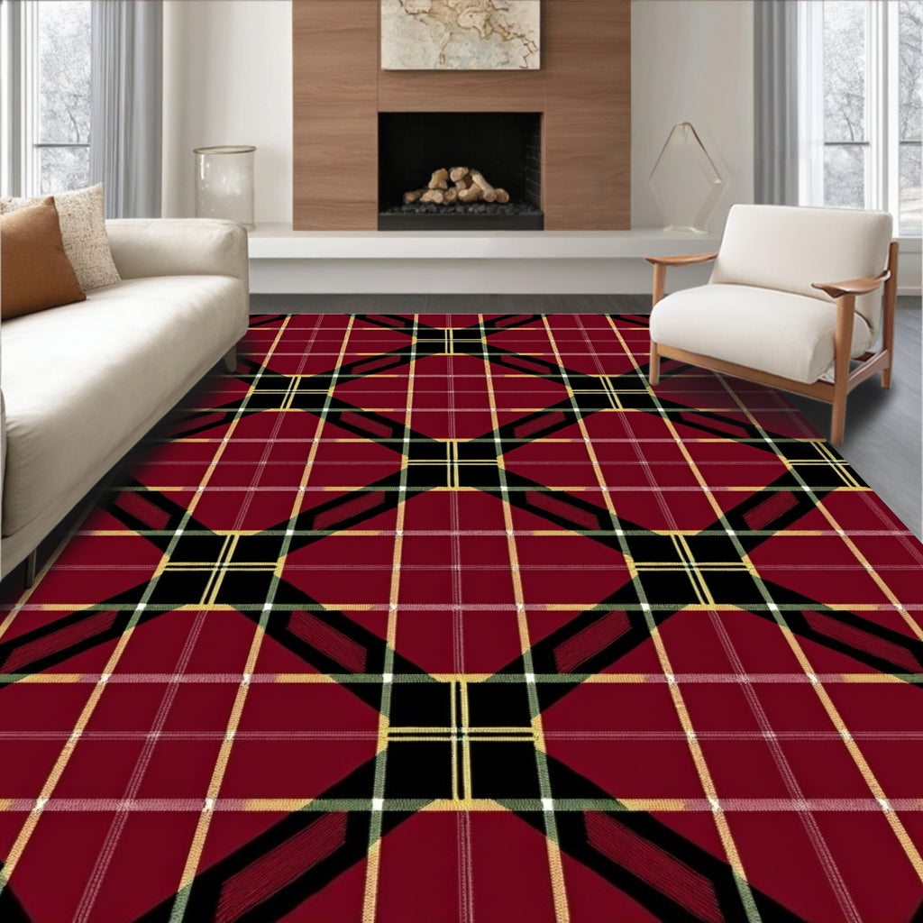Deep Crimson Tartan Plaid Diamonds Rug