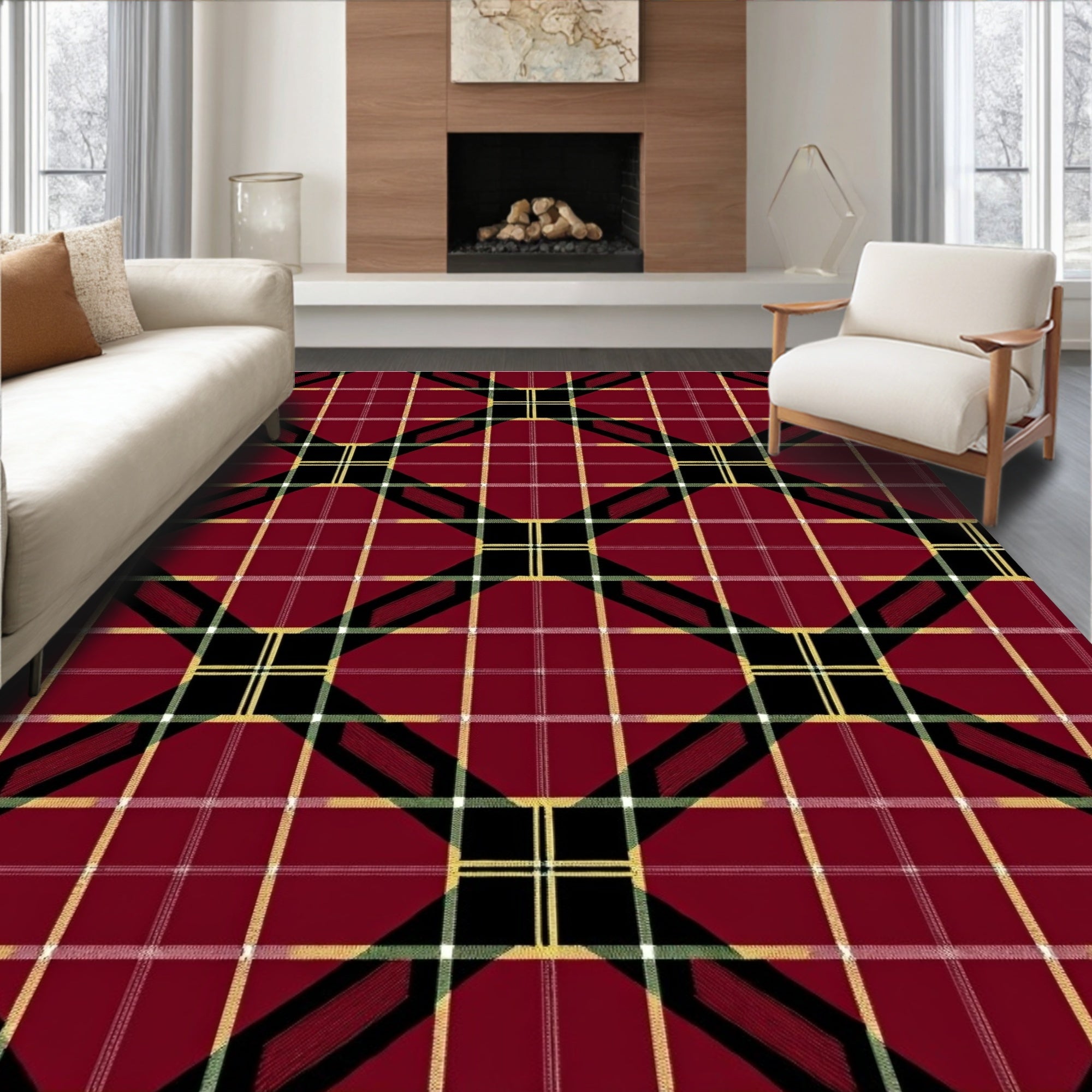 Deep Crimson Tartan Plaid Diamonds Rug