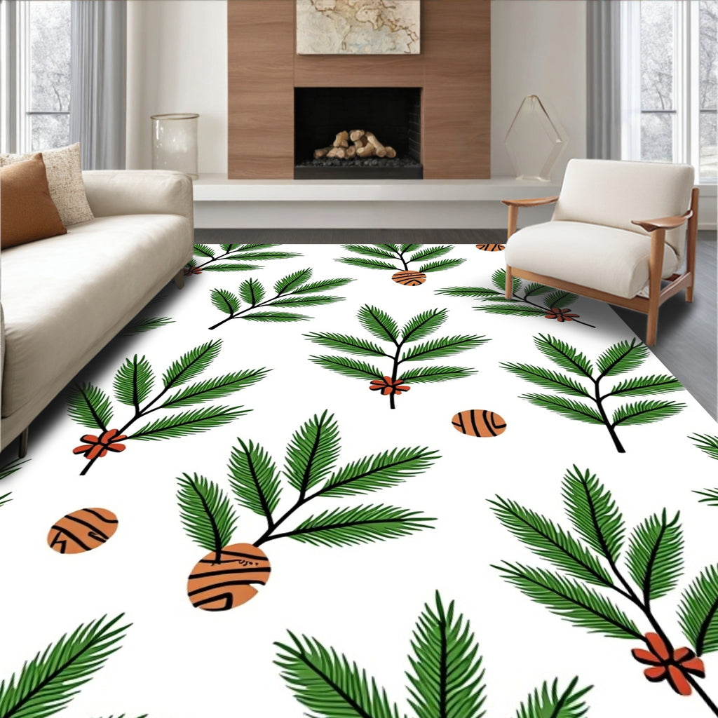 Green Pine Branches With Orange Orbs Rug