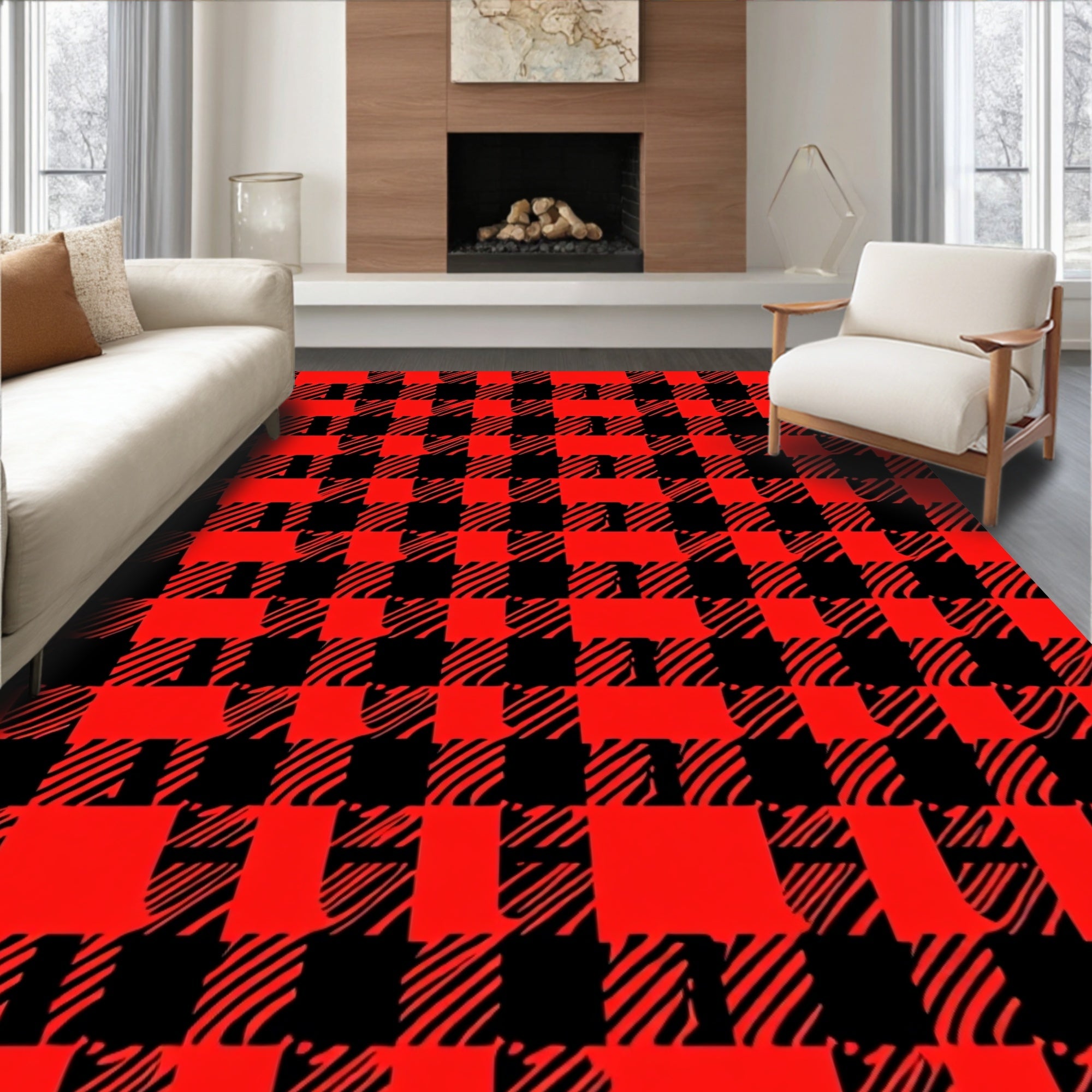 Red Black Buffalo Check Texture Rug
