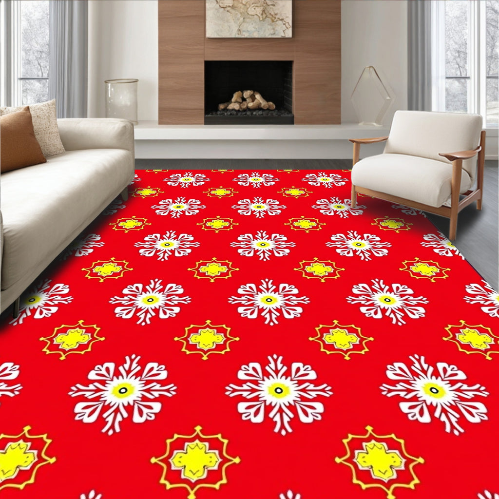Red White Yellow Floral Medallion Rug