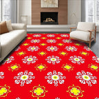 Red White Yellow Floral Medallion Rug