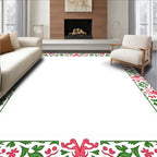 Pink Green Floral Scroll Border Rug