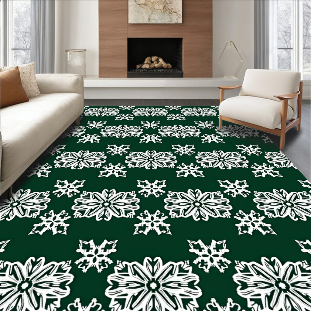 Emerald White Floral Snowflake Medallion Rug