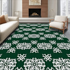 Emerald White Floral Snowflake Medallion Rug