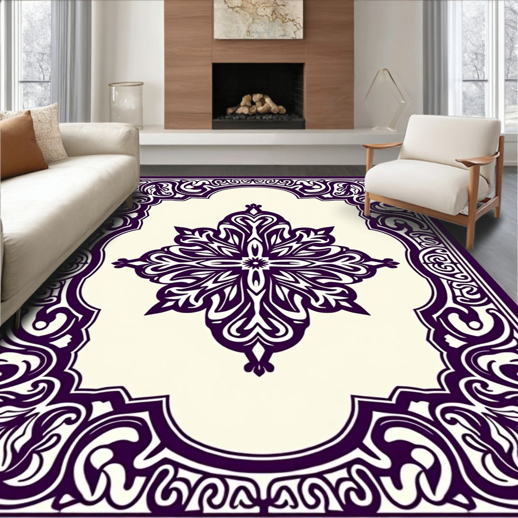 Deep Plum Ornate Floral Medallion Rug