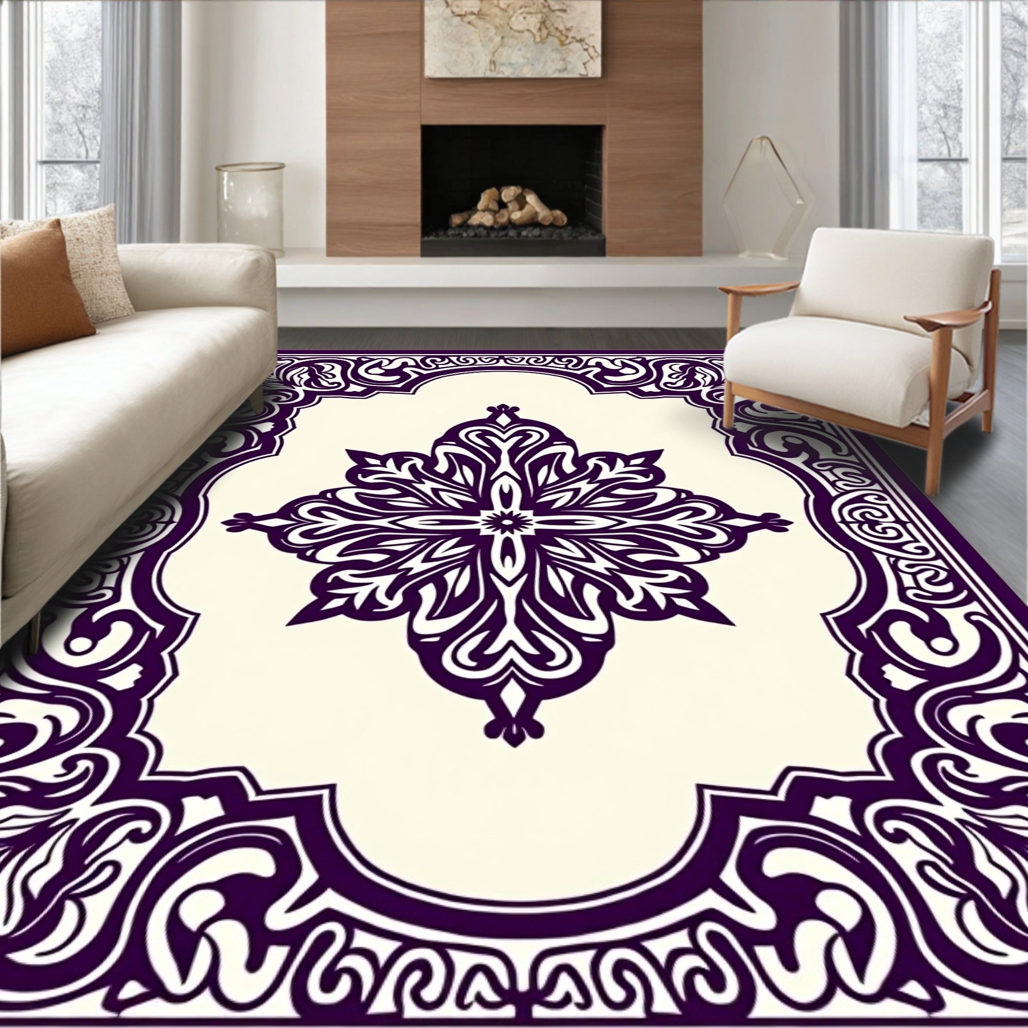 Deep Plum Ornate Floral Medallion Rug
