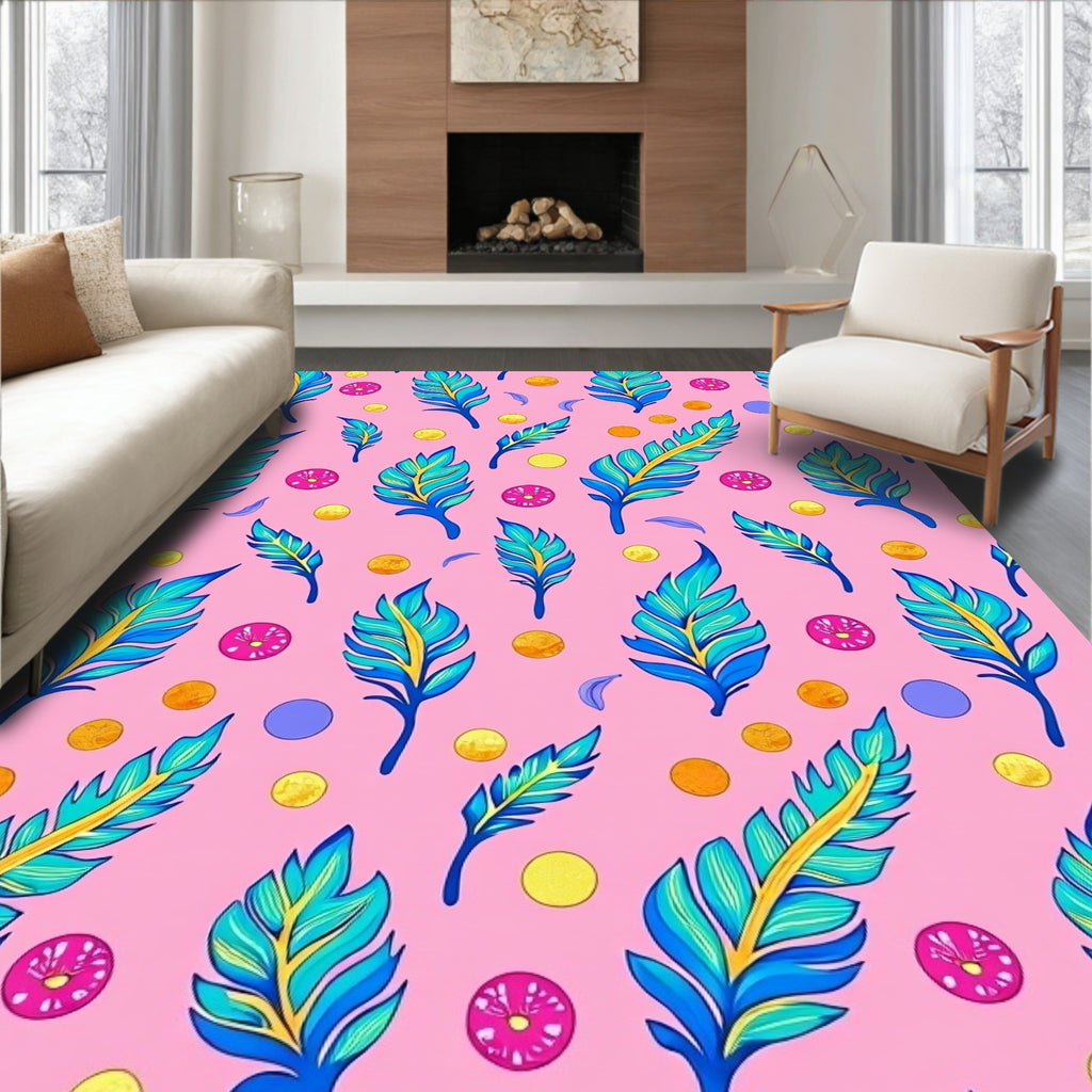 Vibrant Teal Feather Scattered Polka Dot Rug