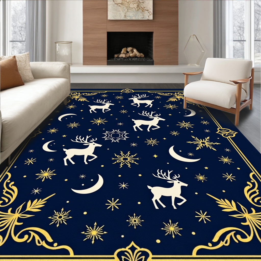 Midnight Navy Celestial Reindeer Moonscape Rug