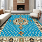 Ornamental Cyan Medallion Lattice Rug