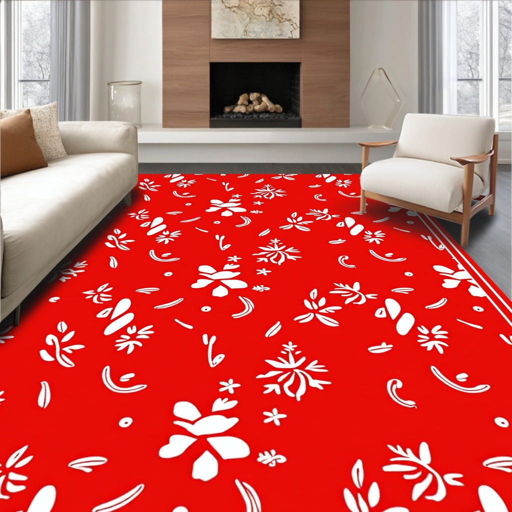 Crimson White Floral Bloom Scatter Rug
