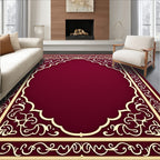 Ornate Crimson and Gold Scrollwork Rug