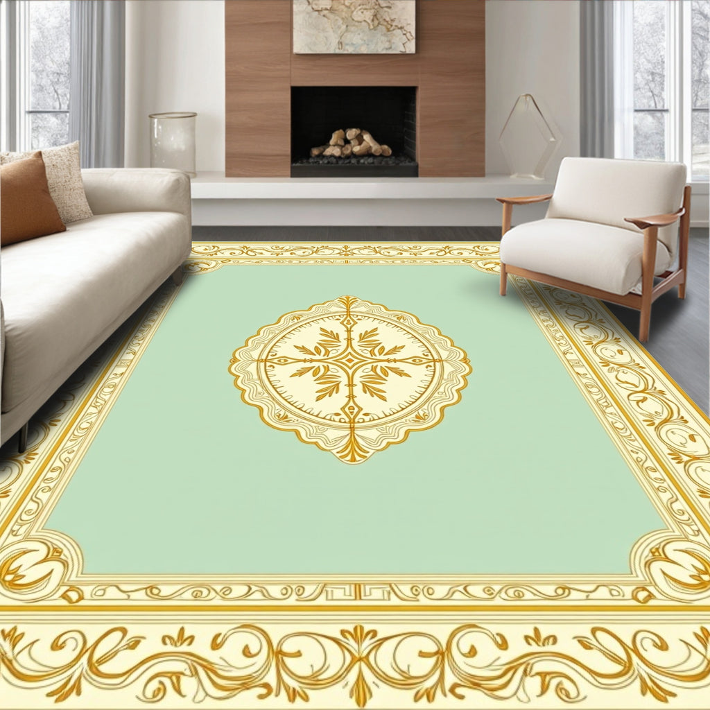Elegant Gold Floral Medallion Teal Rug
