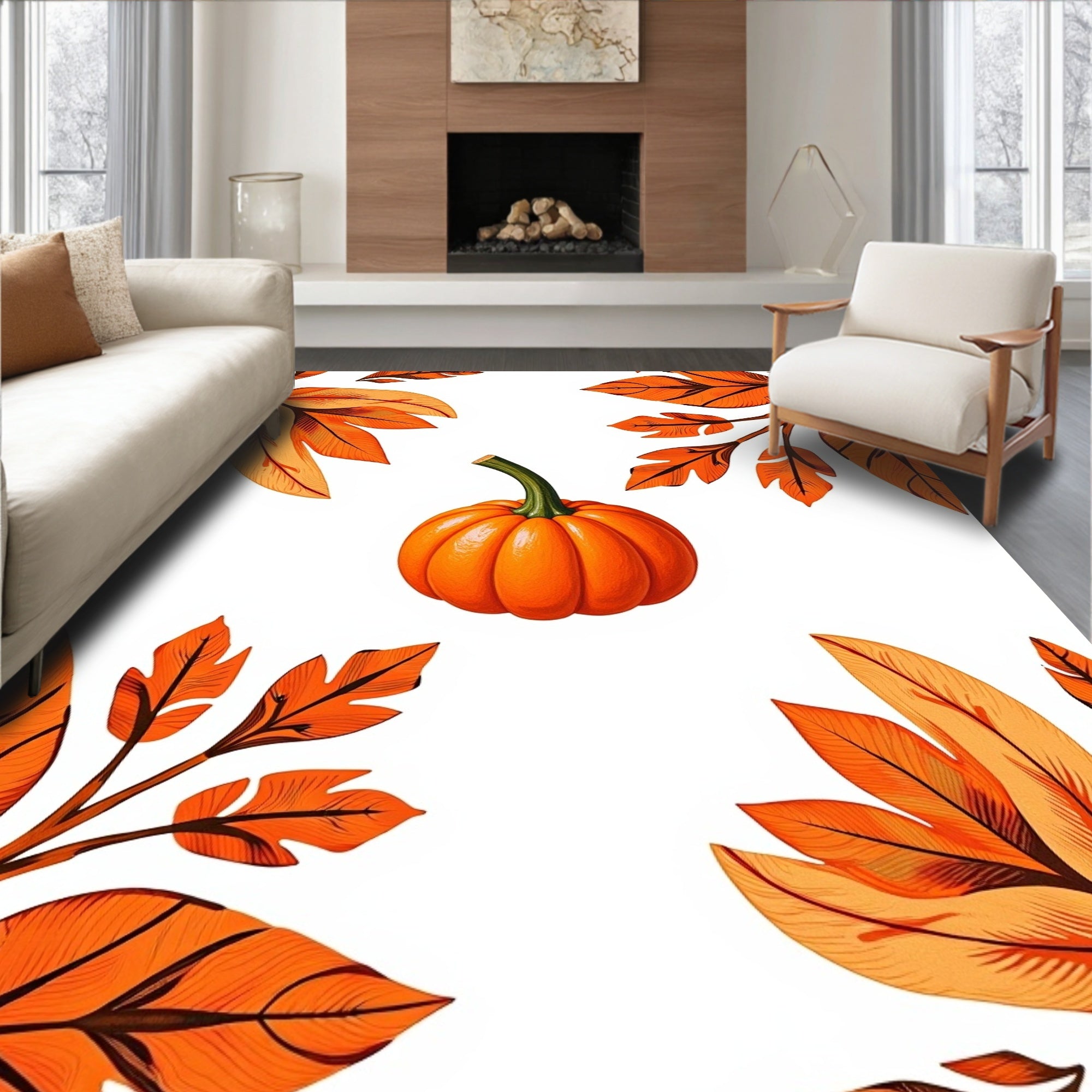 Cozy Autumn Pumpkin Leaf Garland Rug