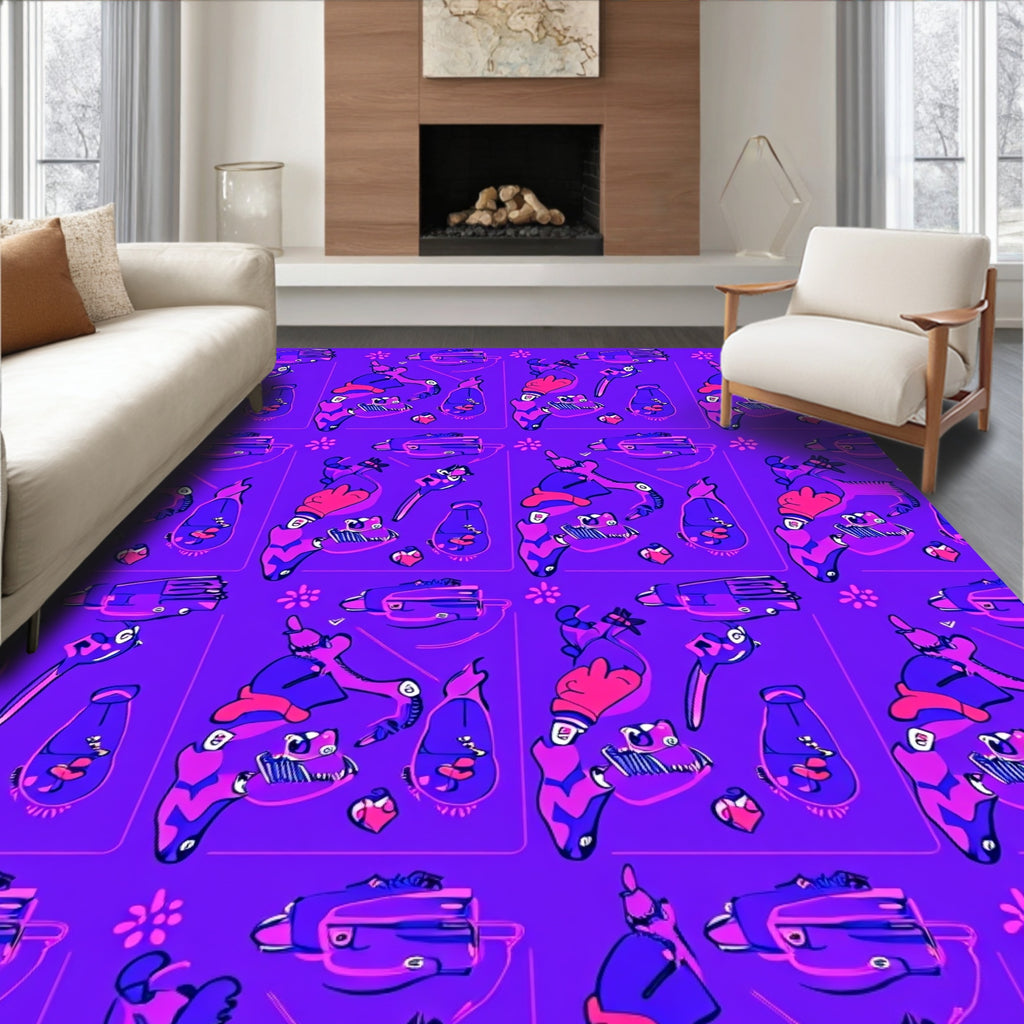 Vivid Purple Pink Cartoon Figures Rug