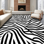 Striking Black White Wavy Lines Rug