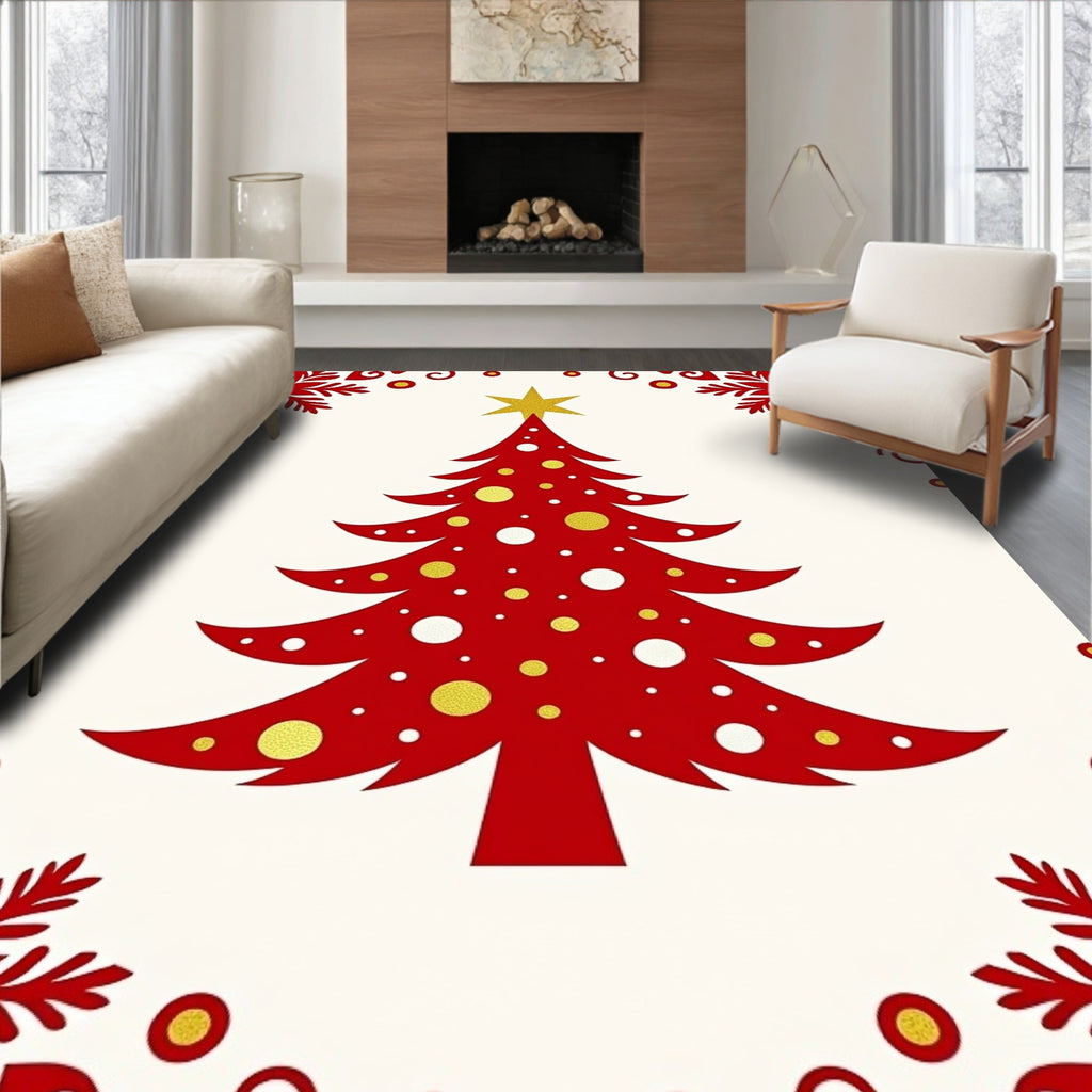 Festive Red Christmas Tree Starry Rug