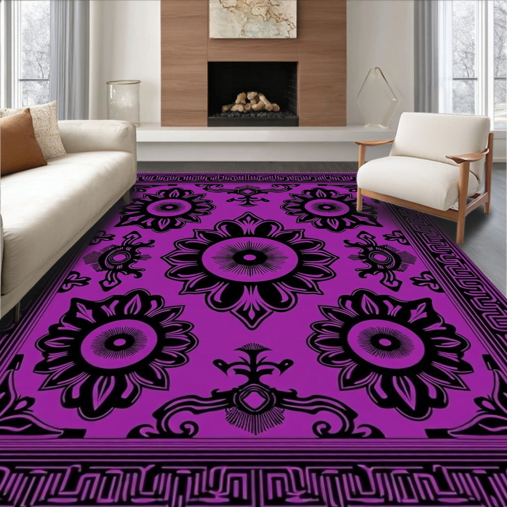 Bold Purple Floral Mandala Rug