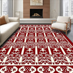 Deep Red And Cream Vertical Tribal Rug